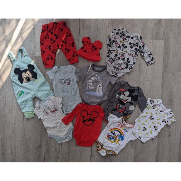 Lot of Disney Baby Disney Store Parks One Piece Bodysuits Outfits 3-6 Mos Mickey